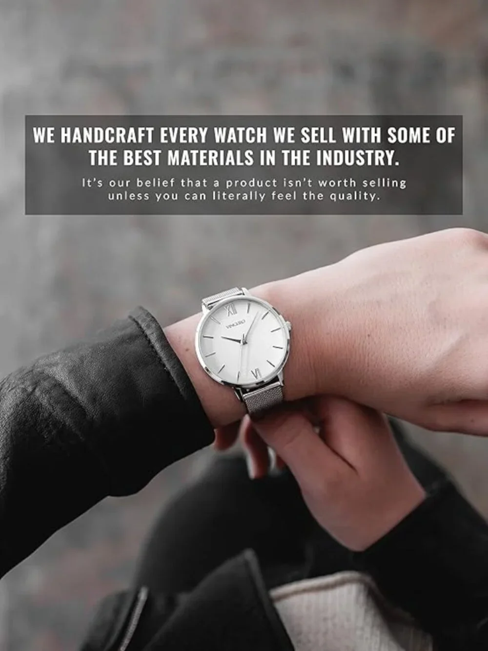 Vincero Silver Mesh Watch Eros White Face
